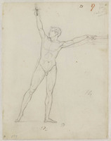 KT 2006 148 verso
<br/>
Schets voor maarschalkl Lannes in het schilderij 'La Distribution des aigles', naaktmodel
<br/>
<em>David, Jacques Louis (1748 - 1825)</em>